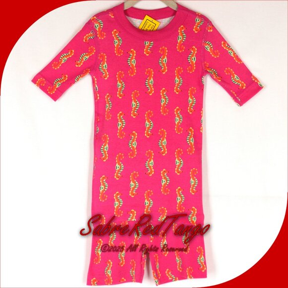 NWT Hanna Andersson Organic Short Johns Pajamas Summer Seahorse Print 130 8 - Picture 1 of 6